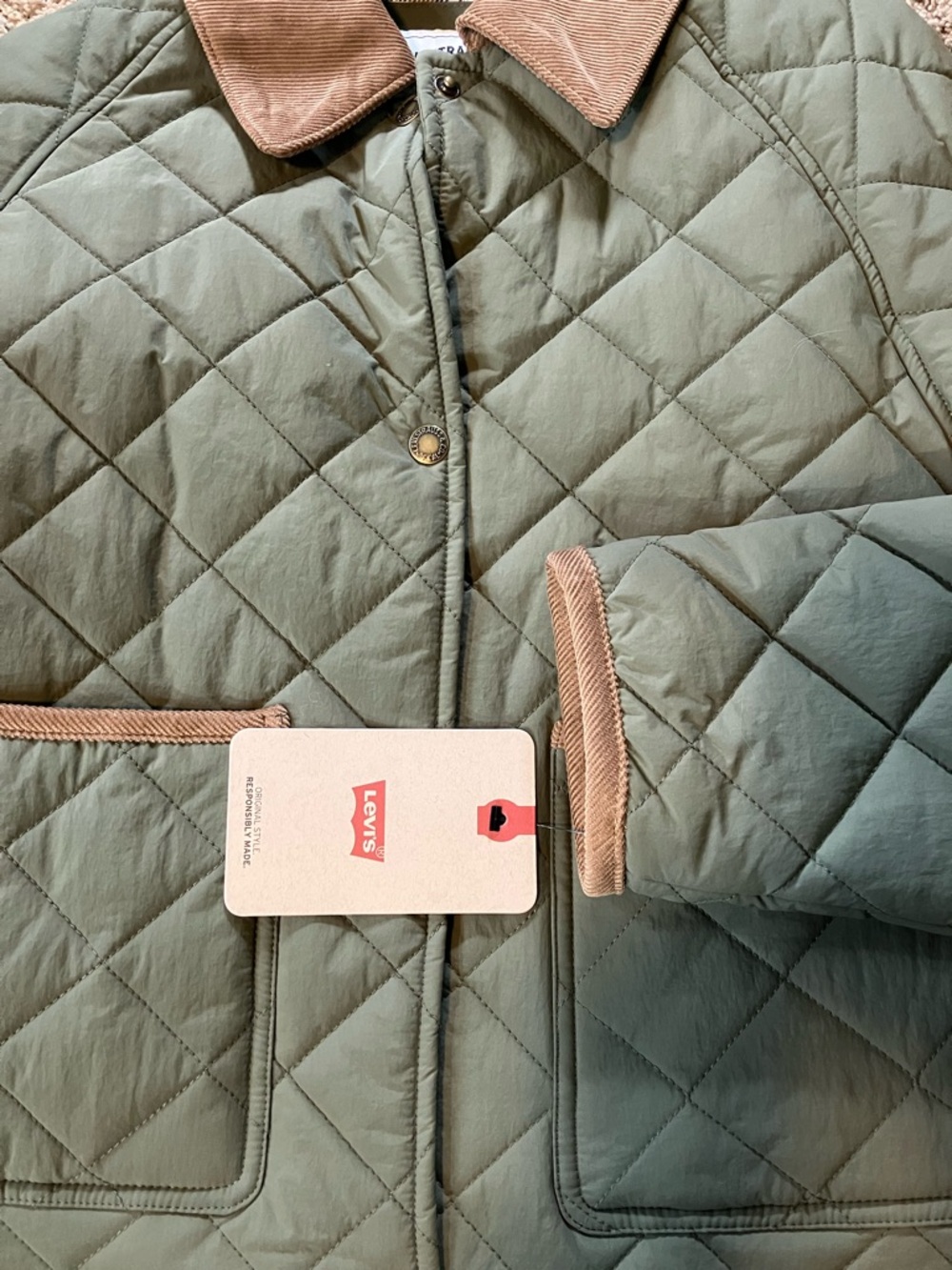 New w/ Tags Levi's Women's Olive Diamond Quilted Jacket Work Jacket Size XS - Picture 7 of 12